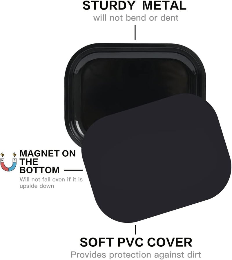 HOKirin Metal Tray with Soft Magnetic Lid,Metal Small Tray with Spill Proof Cover,Cute Black Blank Decorative Tray,Perfect for Home and On-The-Go,7” x 5.5” x 0.6“ - Image 2